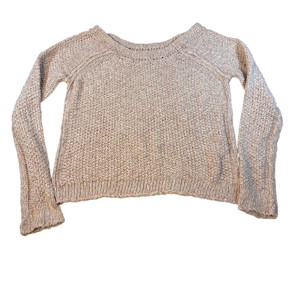 Free People womens boatneck chunky knit cotton sweater. Size L. Heathered pink